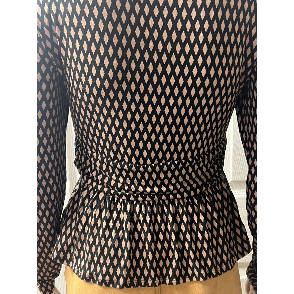 Meadow Rue By Anthropologie XS Josalyn Black & Brown Diamond Blouse - Picture 3 of 8